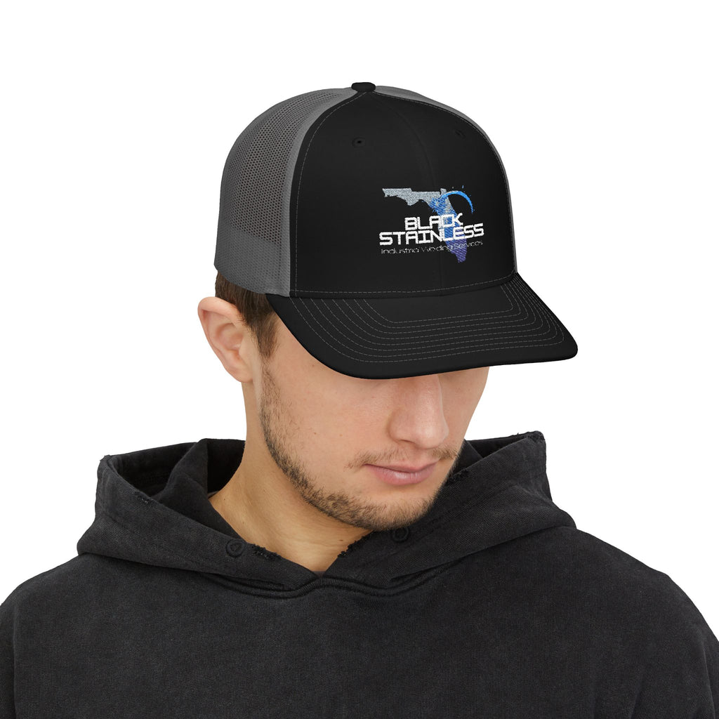 Black Stainless Strongness Embroidered Snapback Trucker Cap