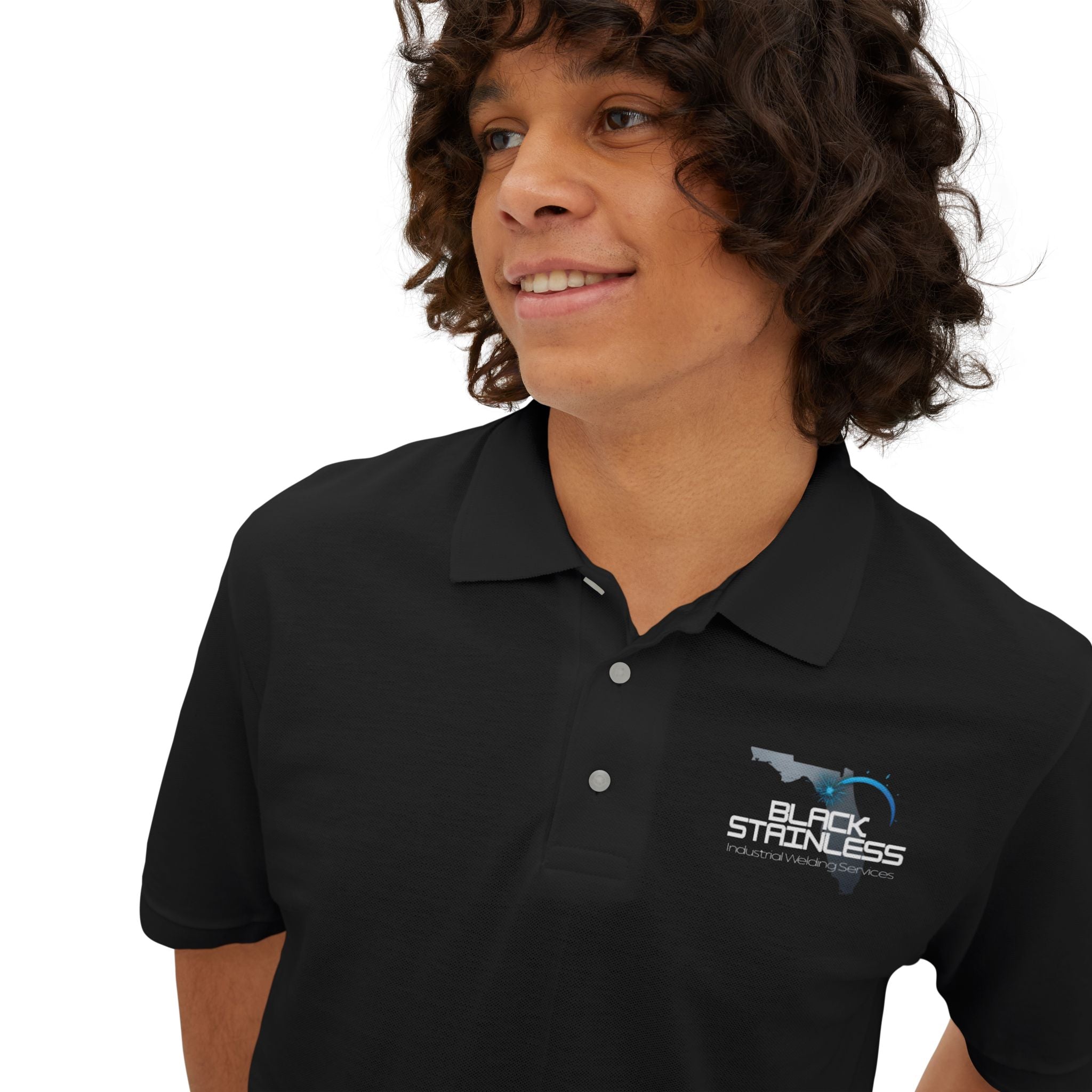 Men's Black Polo Shirt with Small Embroidered Shark Logo — Casual Golf & Workwear work