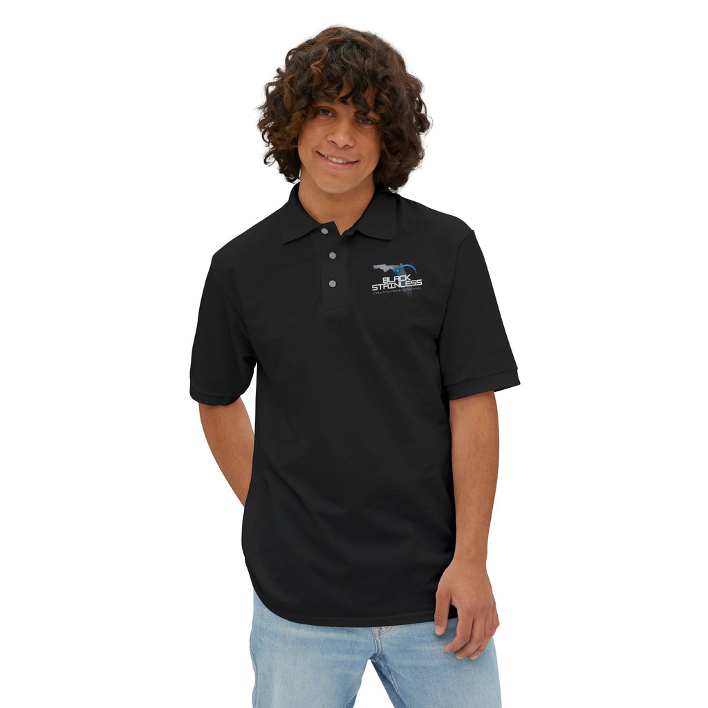Men's Black Polo Shirt with Small Embroidered Shark Logo — Casual Golf & Workwear work