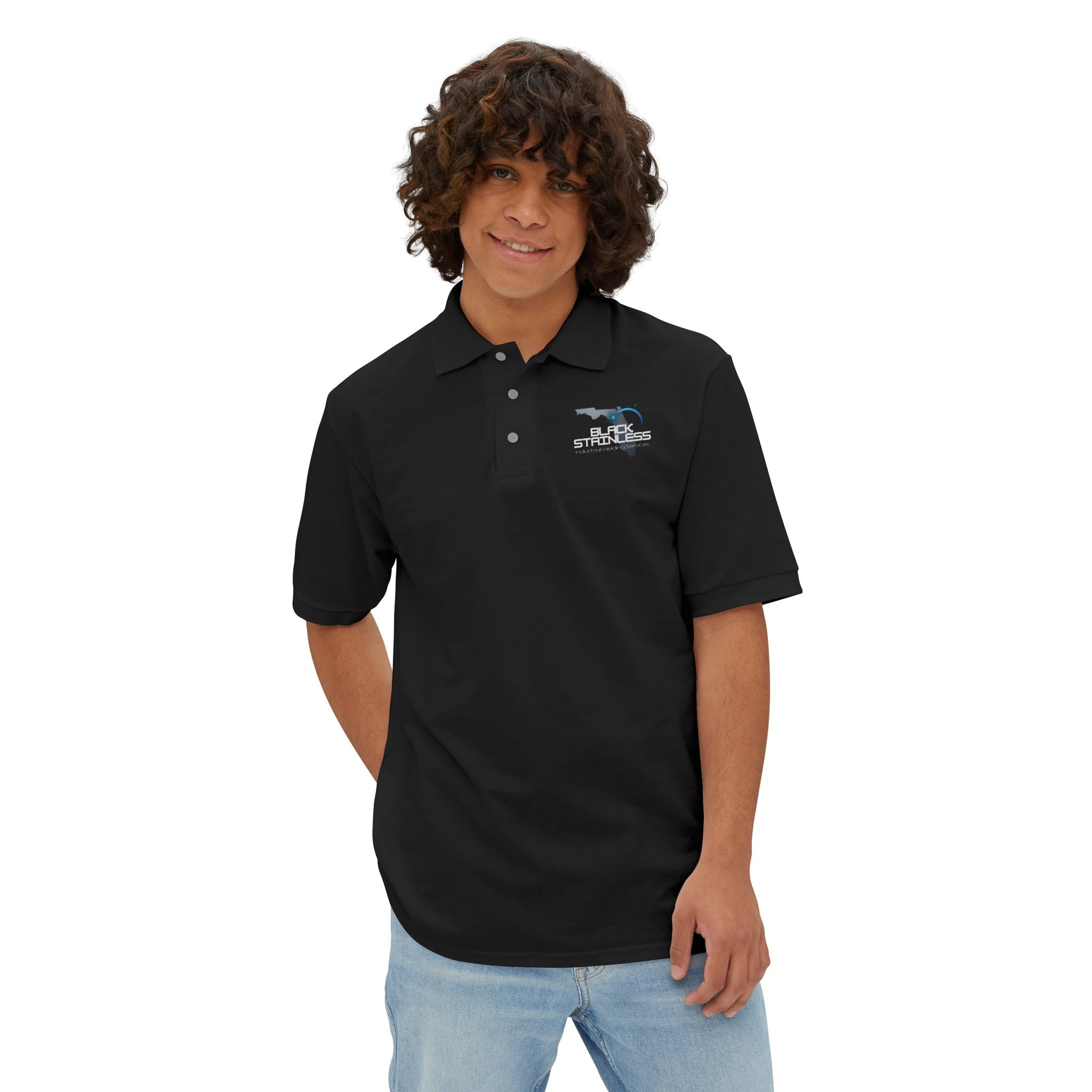 Men's Black Polo Shirt with Small Embroidered Shark Logo — Casual Golf & Workwear work